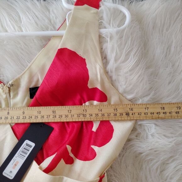 Donna Karan Red Fit & Flare Dress Cream Floral Midi Romantic Capsule 2 - Picture 8 of 8